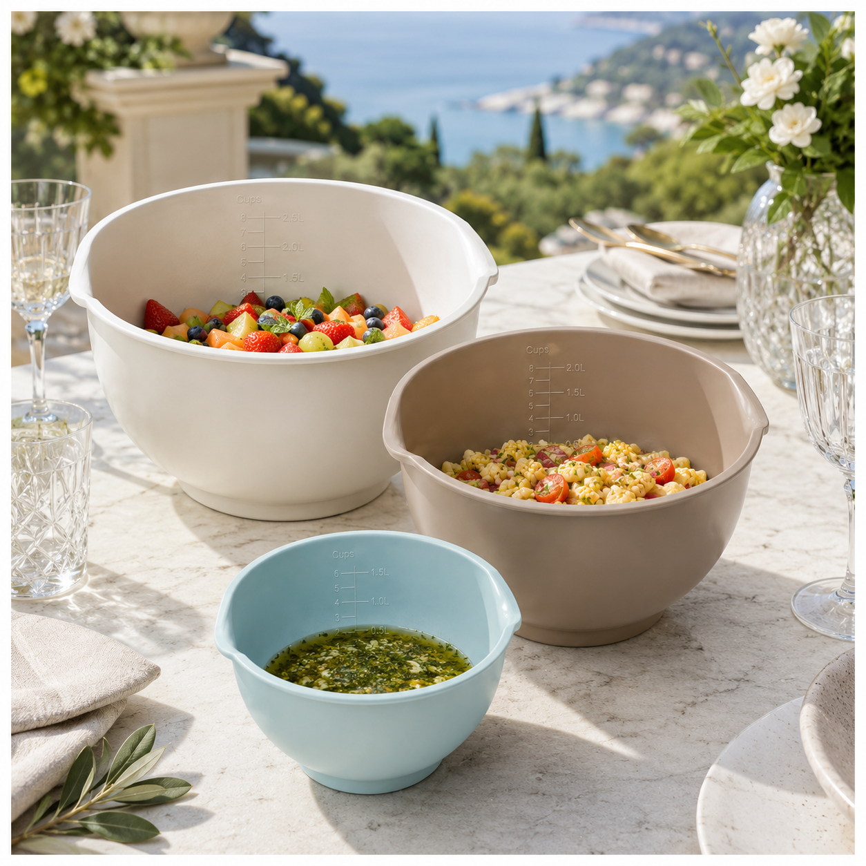 Essential 3-Piece Mixing Bowl Set - Built-In Measurements- 2.5L -2.0L -1.5L