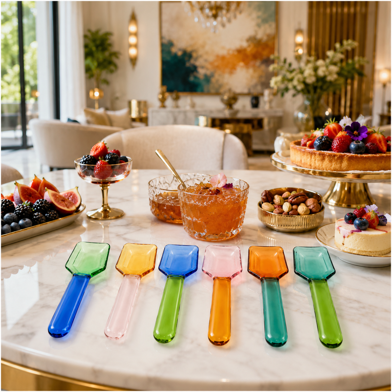 High Quality BPA Free-Color Blocking Borosilicate Glass Spoon-Set of 6- 9cm