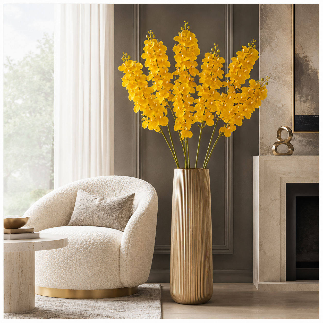 3-Piece Elegant Orchid Flower Stem Set – 98cm Tall, Modern Floral set
