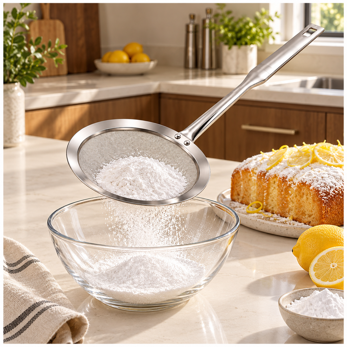 Stainless Steel Fine Mesh Strain Skimmer with Long Flat Handle – Silver