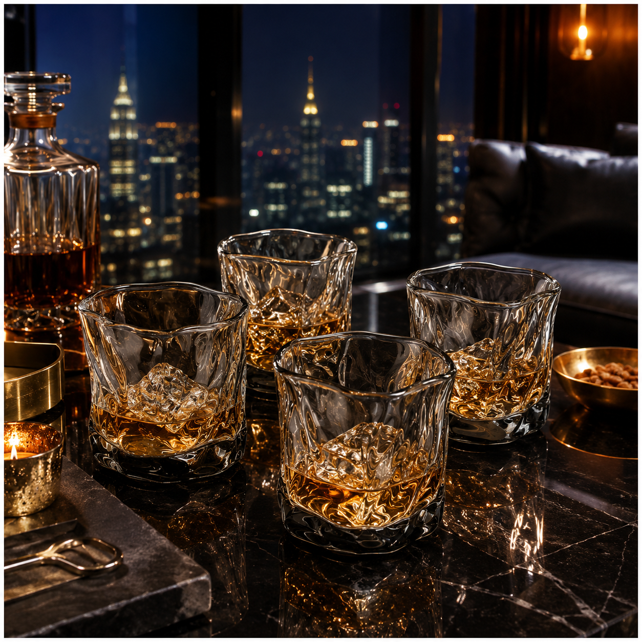 Luxury 4-Piece Translucent Black Crystal-Look Glass Set – 280ml