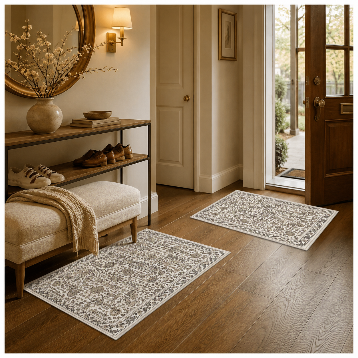 2-Piece Accent Persian Carpet Set–Charcoal Grey and Ivory-50x84cm-60x102 cm