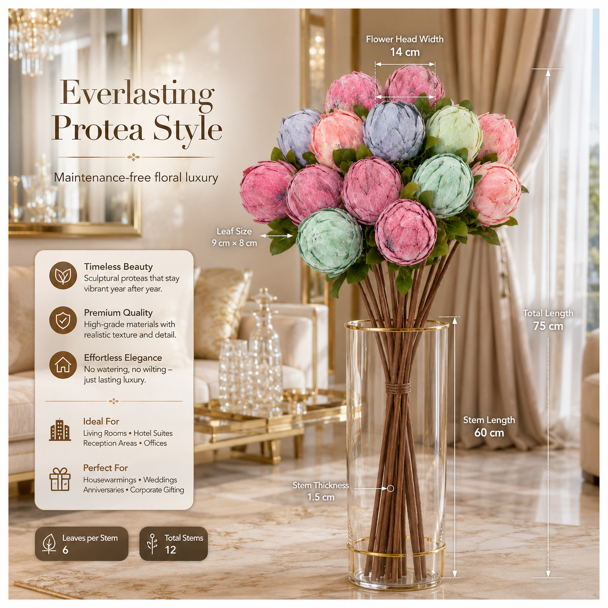 Protea Statement Bouquet – Luxury High End 12-Stem Decorative Arrangement