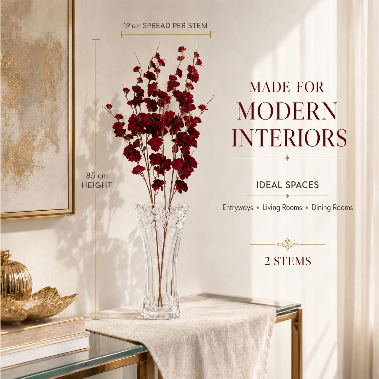 Faux Cherry Blossom Stems – 85cm Decorative 2-Piece Bundle