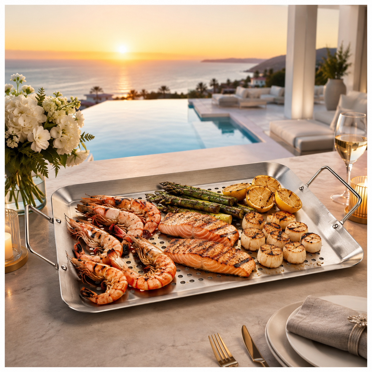 Heavy-Duty Stainless Steel Grill Basket with Handles for Braais – 40 x 28cm