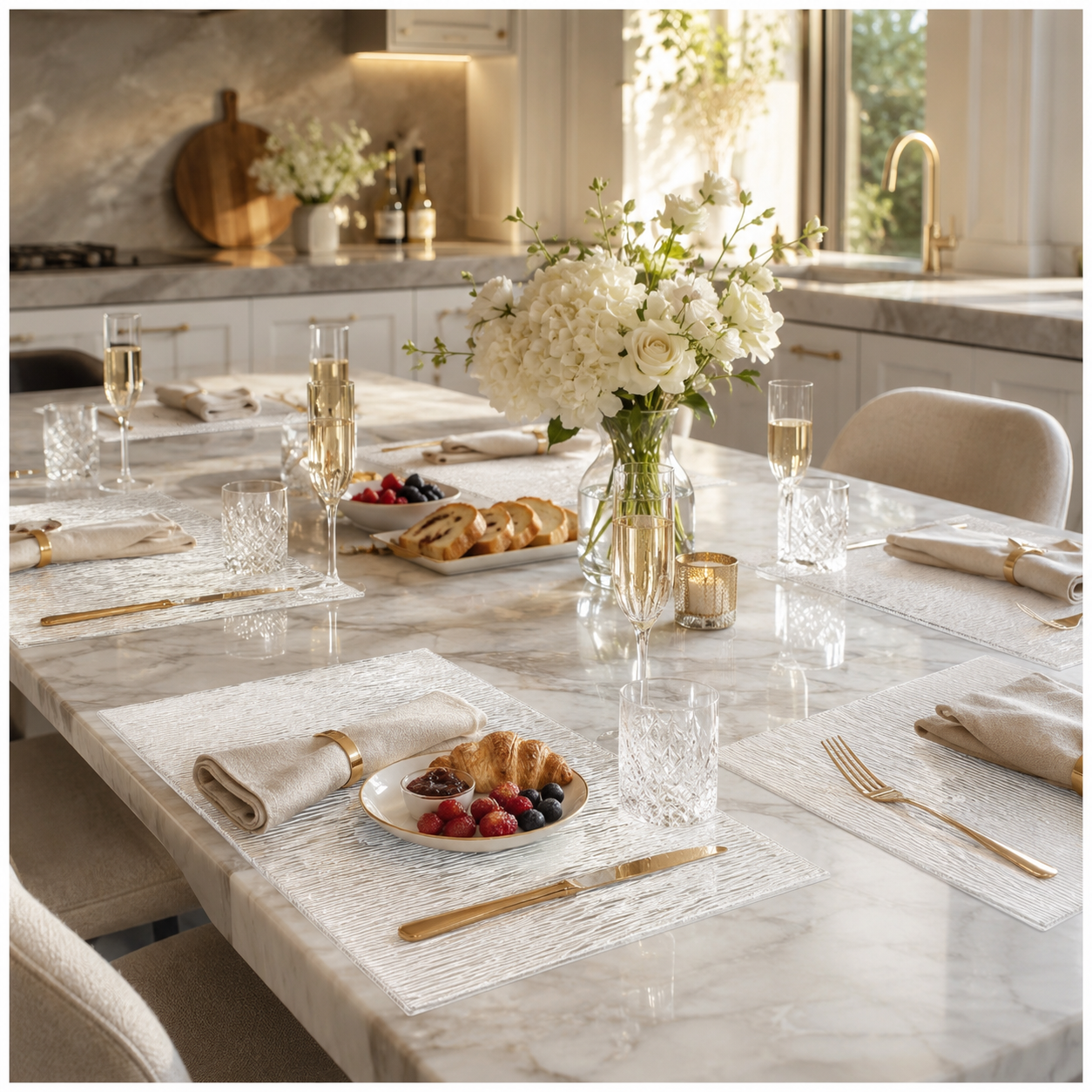 Elegant 6 Piece Textured Placemats – Clear And White 30 x 44 cm Table Mats