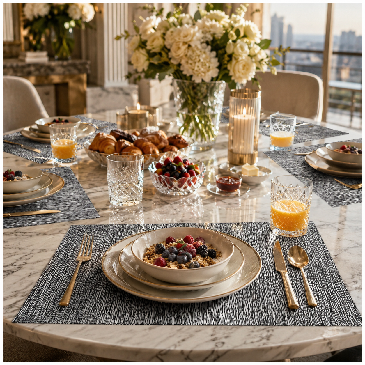 6-Piece Reversible Black Textured Waterproof Placemats – Dining Table Mats