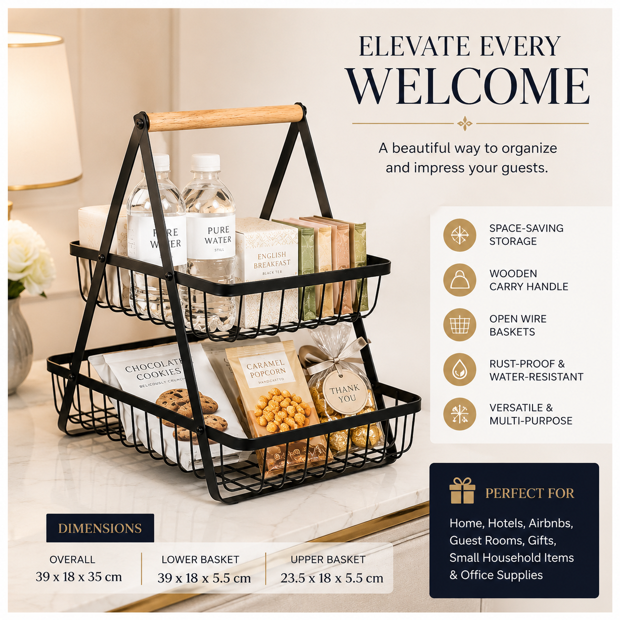 2 Tier Basket Organizer-Rack for Fruits, Vegetables and Everyday Essentials