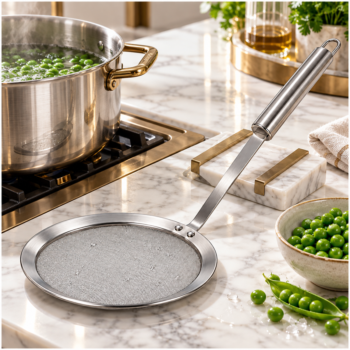 Stainless Steel Fine Mesh Strainer and Skimmer - Long Round Handle Silver