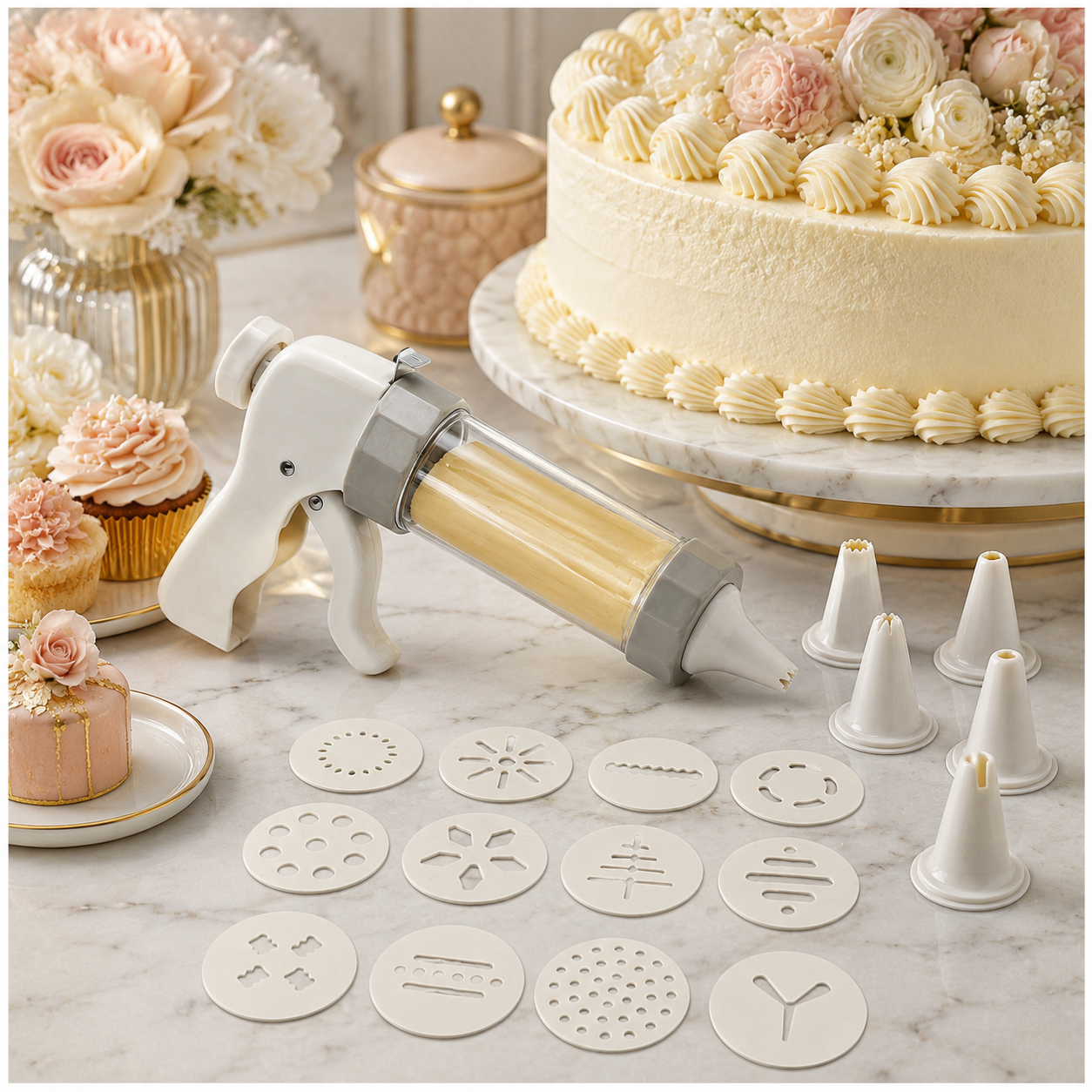 20-Piece - Cookie Gun Set 13 Discs and 6 Piping Tips