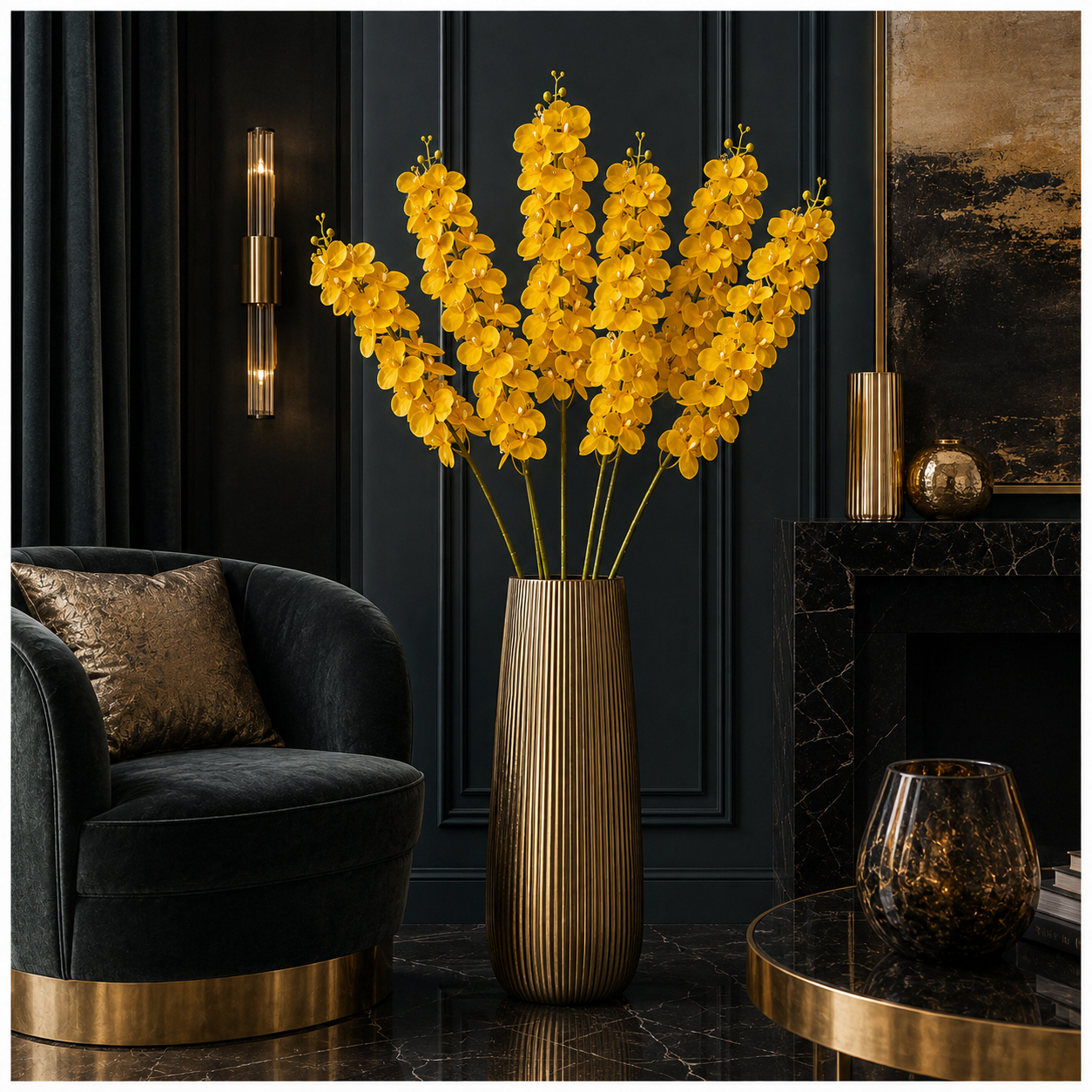 3-Piece Elegant Orchid Flower Stem Set – 98cm Tall, Modern Floral set