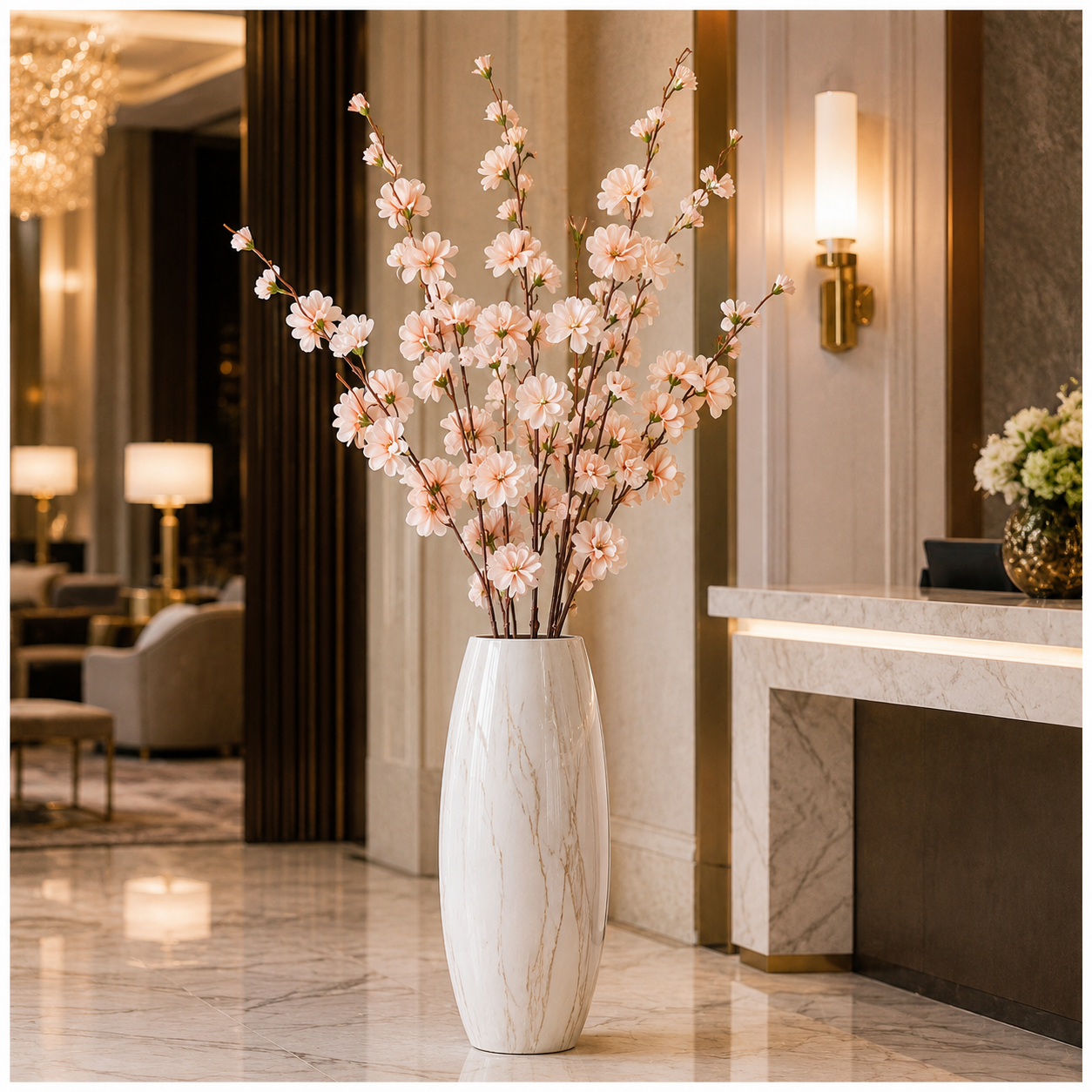 Elegant Faux 2 Cherry Blossom Stems - 85cm- White or Peach Floral Decor