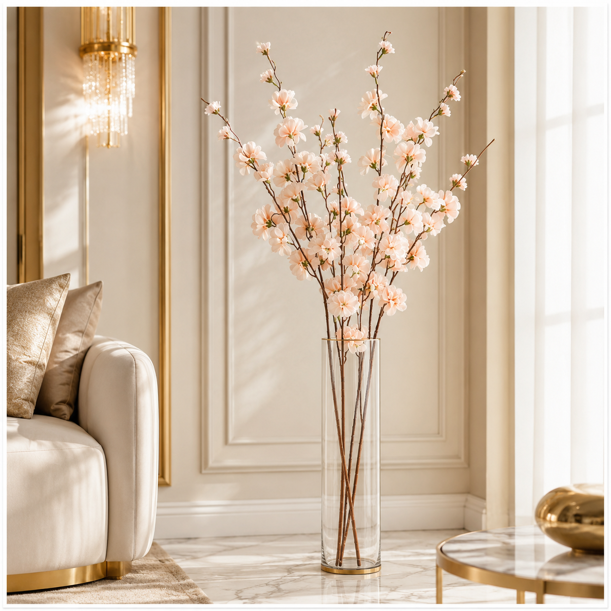 Elegant Faux 2 Cherry Blossom Stems - 85cm- White or Peach Floral Decor