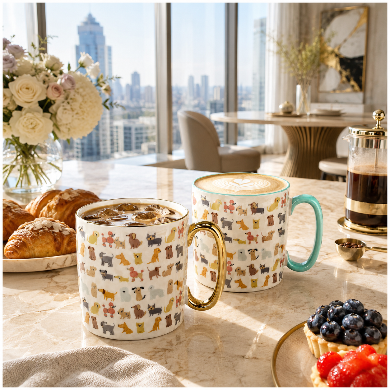 Classic Animal-Print Porcelain Mug Set of 2 –310ml - Hot and Cold Drinkware