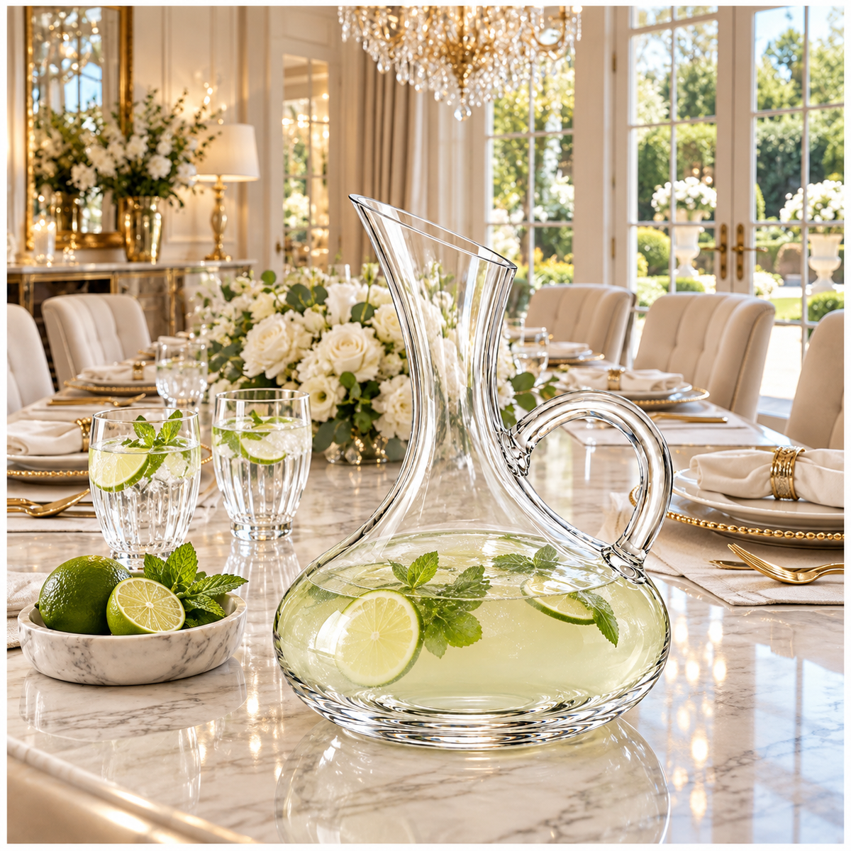 Clear Glass Decanter with Handle - 1900ml Elegant Table Serving Carafe