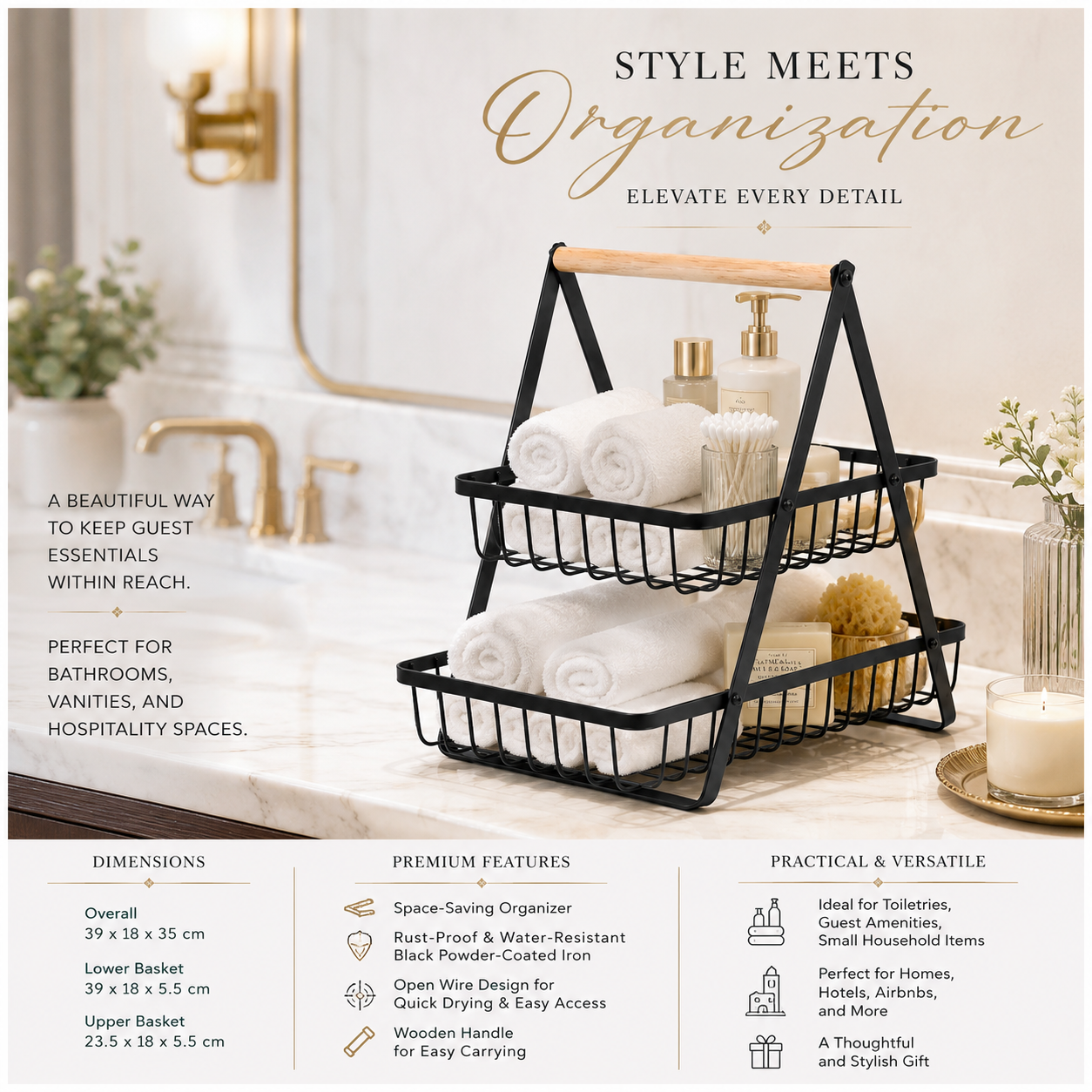 2 Tier Basket Organizer-Rack for Fruits, Vegetables and Everyday Essentials