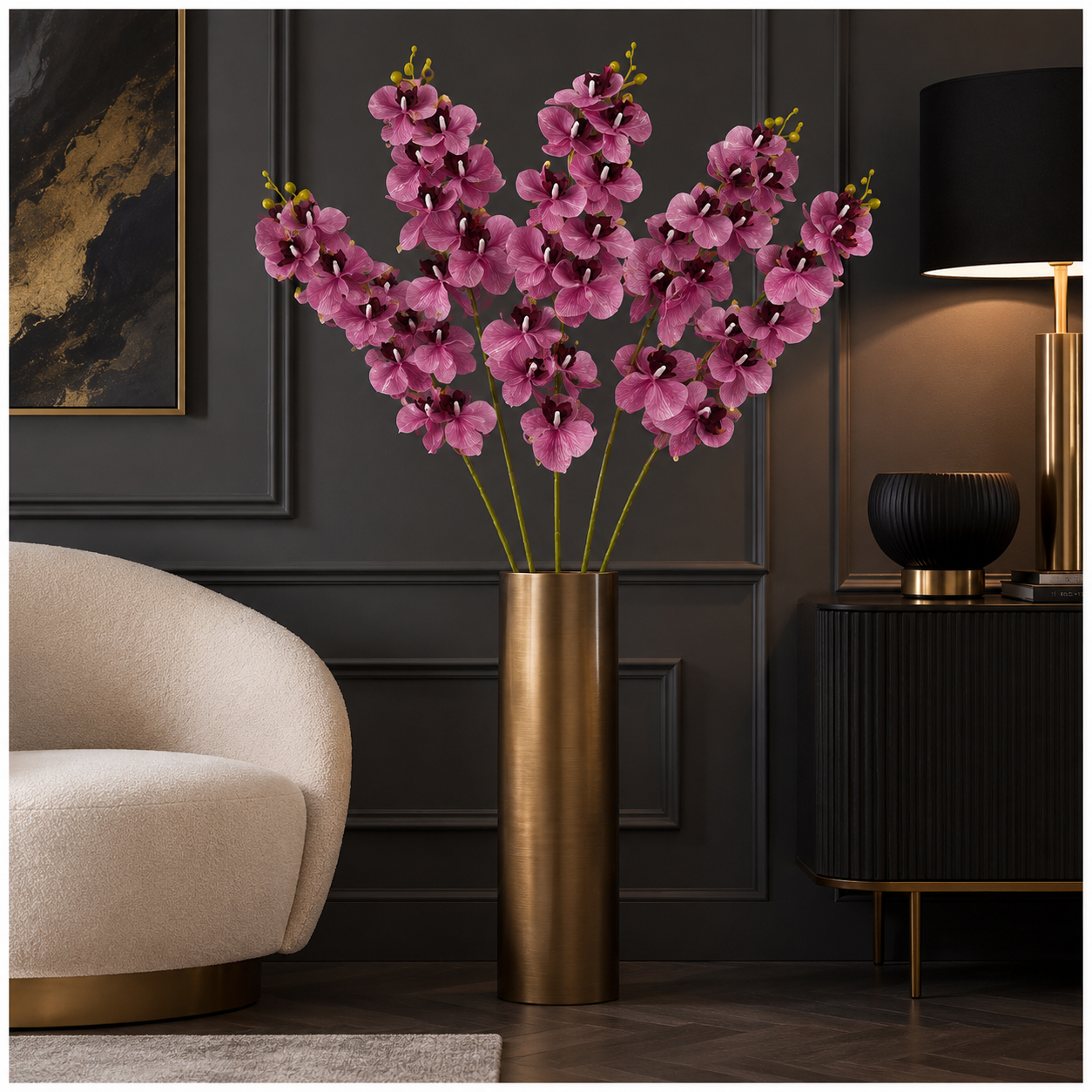 3 Piece Decorative Orchid Stem Set – Beautiful Tall Flowers -98 cm