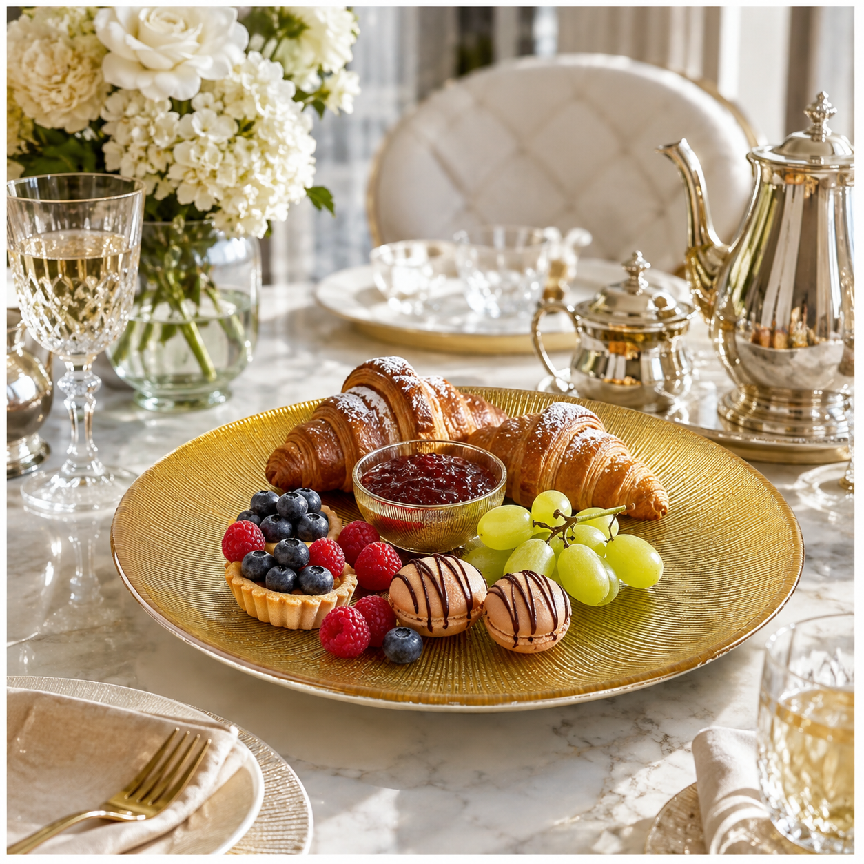 Elegant Gold Sunburst Glass Dessert and Appetizer Platter – 27cm