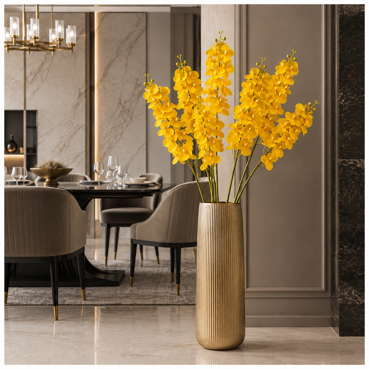 3-Piece Elegant Orchid Flower Stem Set – 98cm Tall, Modern Floral set