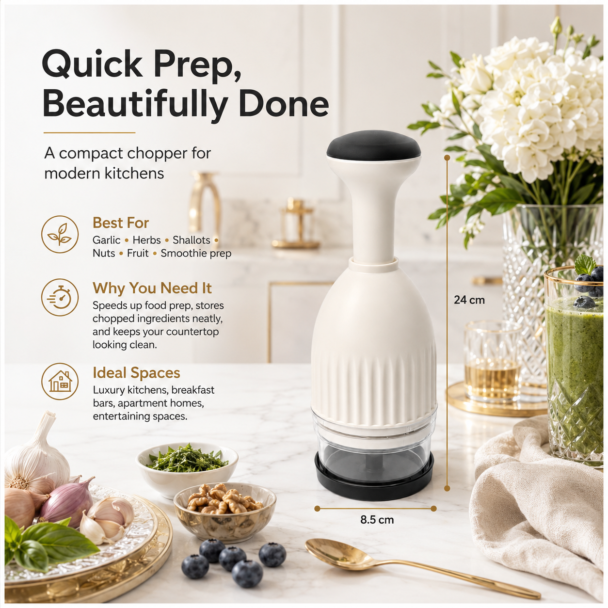 Essential Hand-Powered Compact Food Chopper – 8.5 x 24cm
