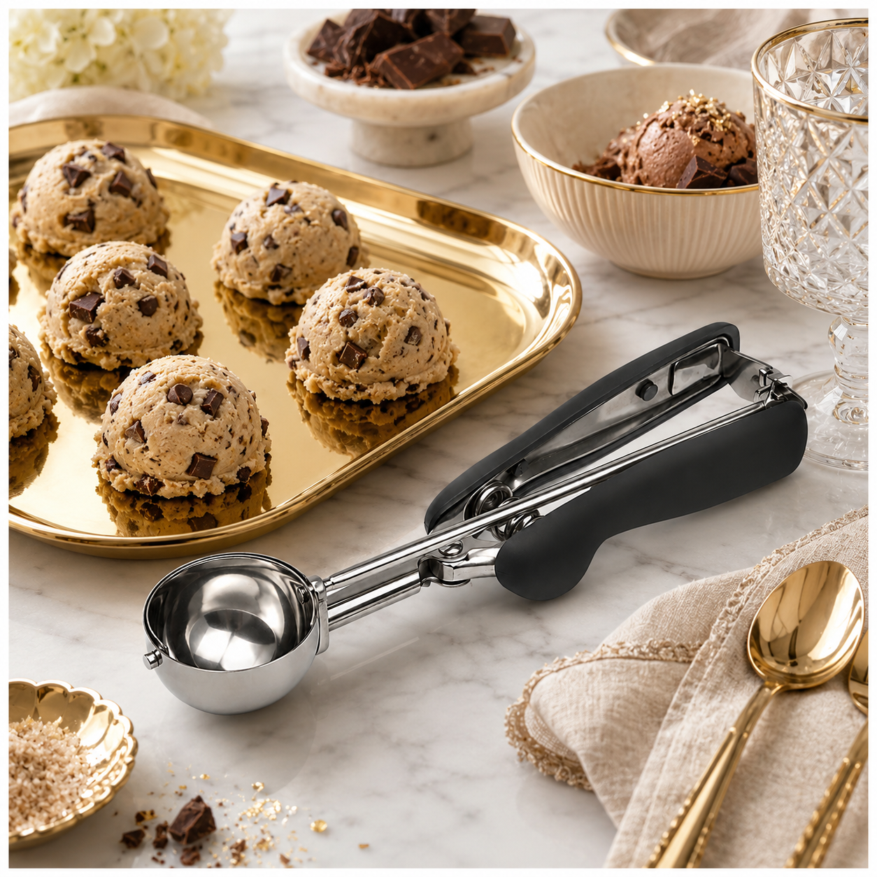 Stainless Steel Trigger Ice Cream-Cookie Scoop with Easy Release