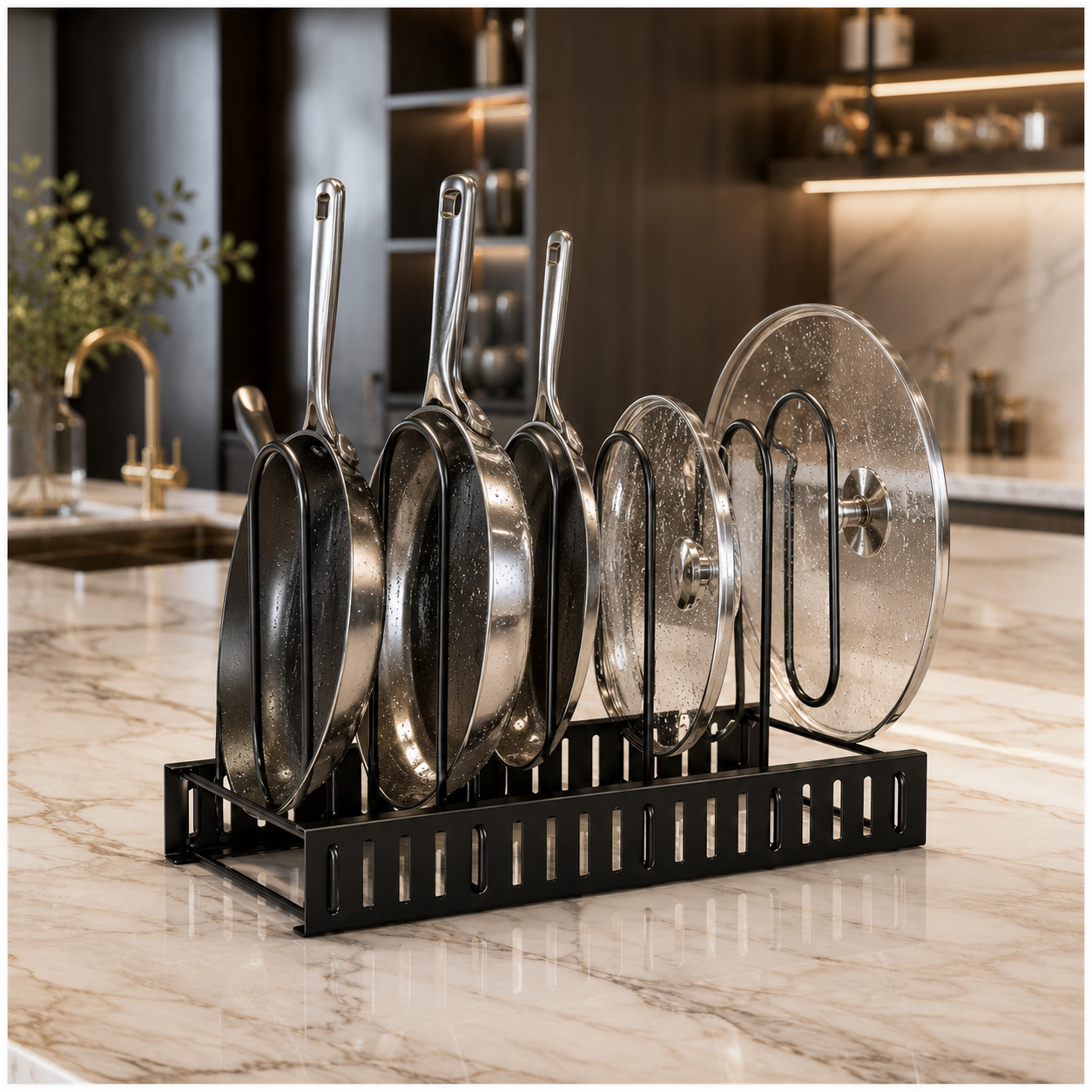 Essential Black Metal Adjustable Cookware Storage Rack-Cookware Organizer