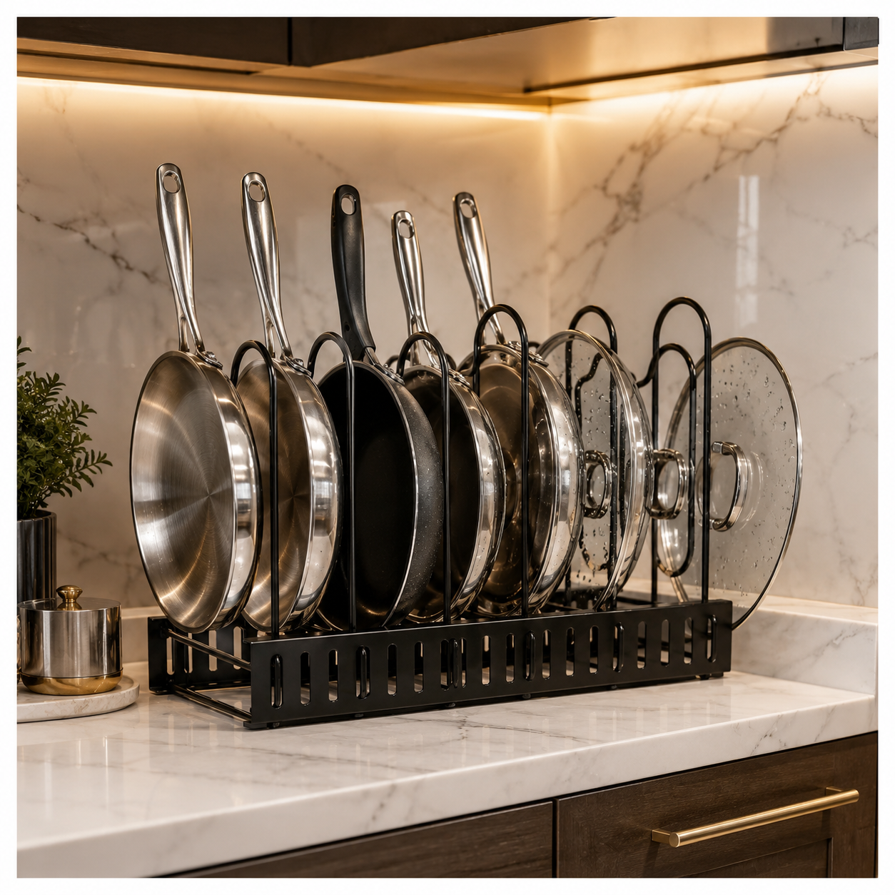Essential Black Metal Adjustable Cookware Storage Rack-Cookware Organizer