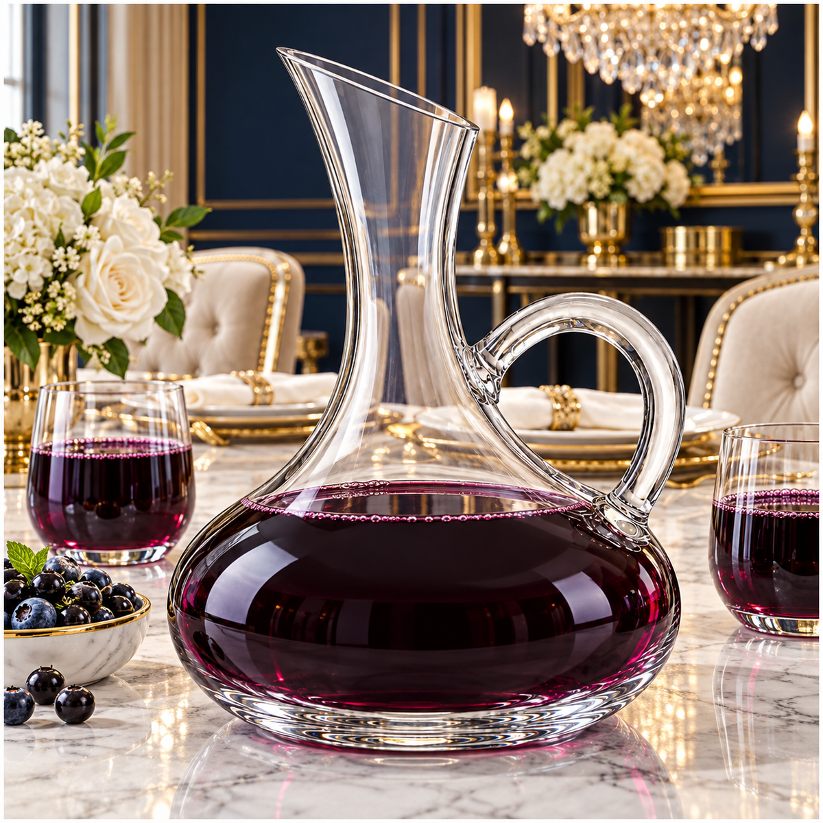 Clear Glass Decanter with Handle - 1900ml Elegant Table Serving Carafe
