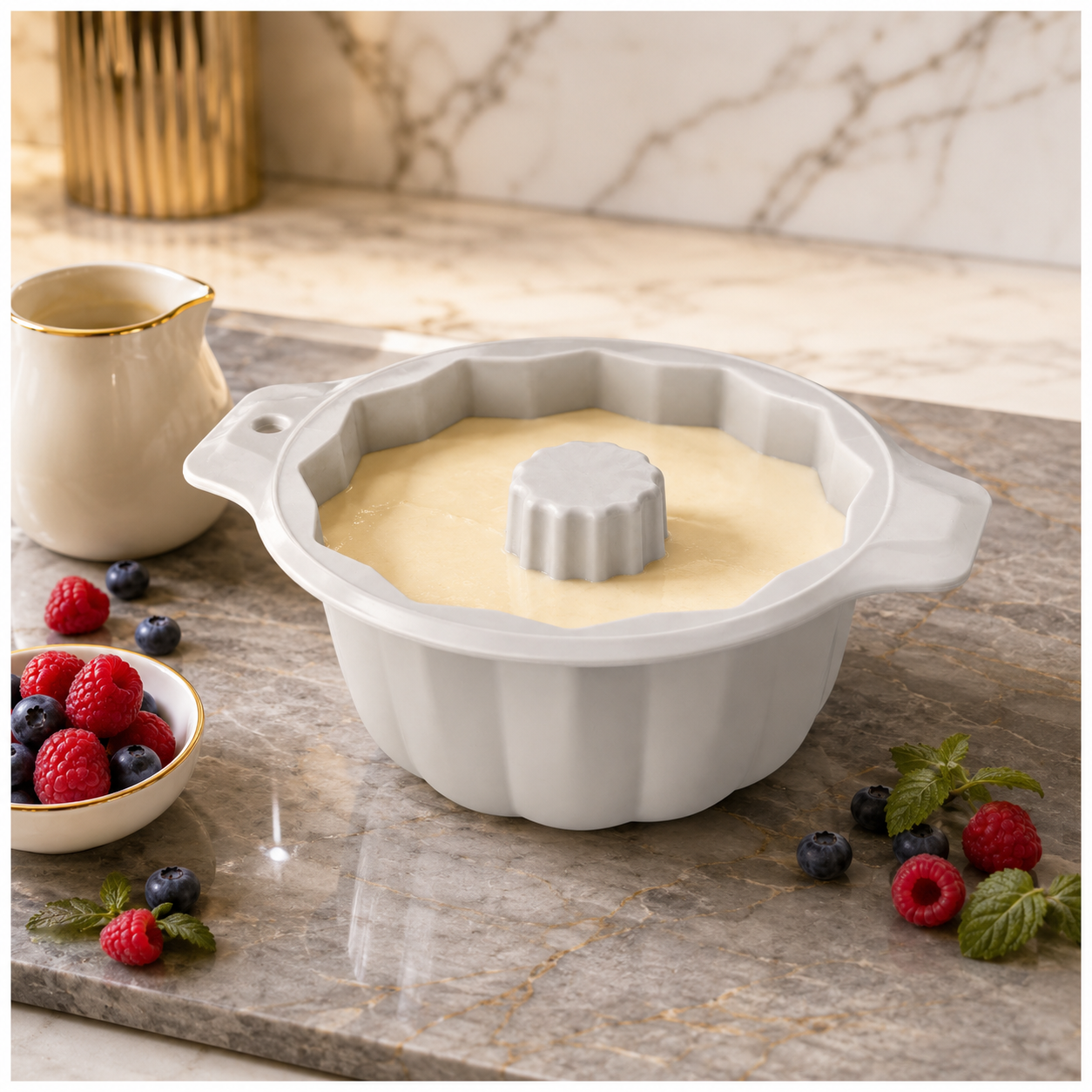 BPA Free Professional Silicone Cake Mould – Stone White Round Bundt Mould