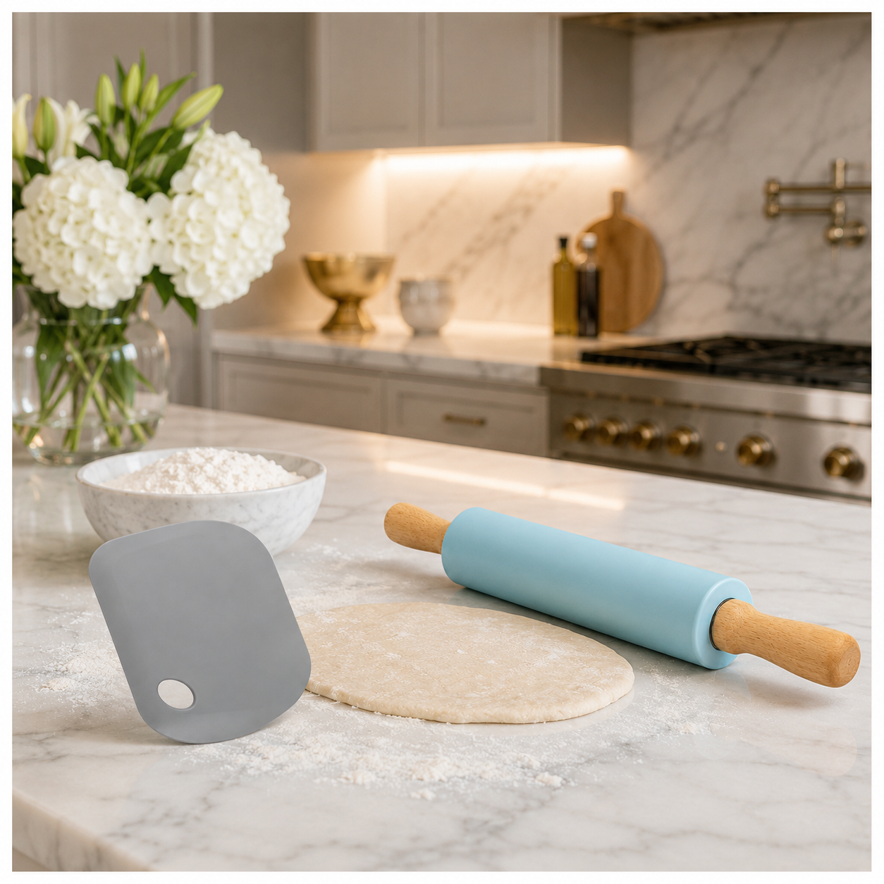 A stylish baking set made for rolling, shaping, lifting and scraping