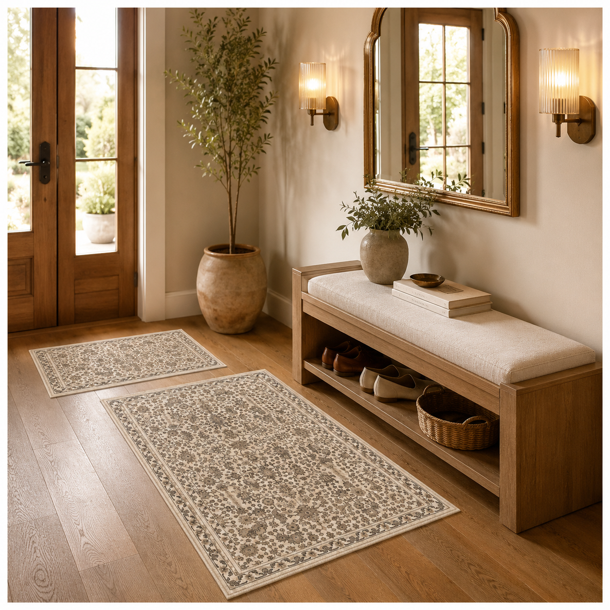 2-Piece Accent Persian Carpet Set–Charcoal Grey and Ivory-50x84cm-60x102 cm