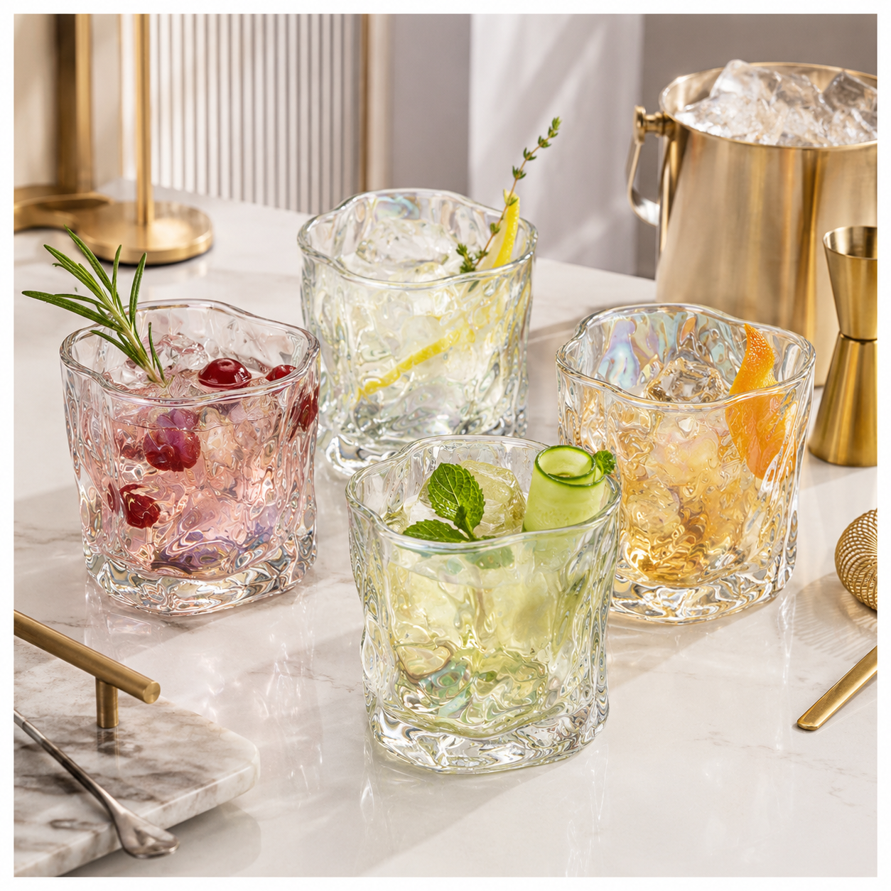 Luxury 4-Piece Twisted Shining Pearl Crystal-Look Glass Set – 280ml