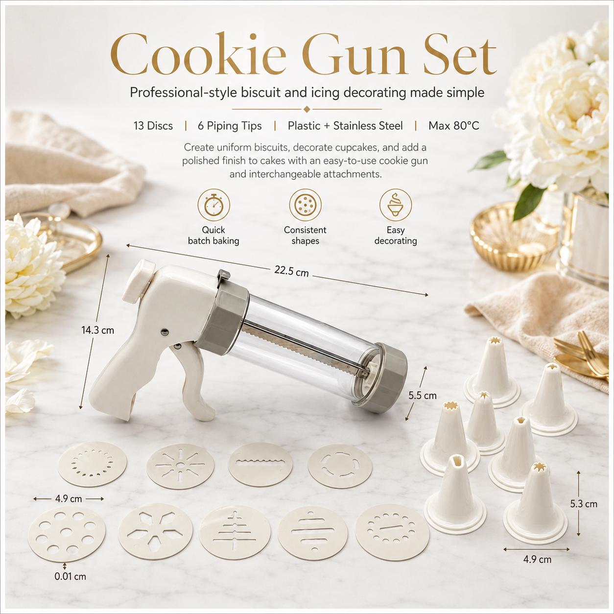 20-Piece - Cookie Gun Set 13 Discs and 6 Piping Tips