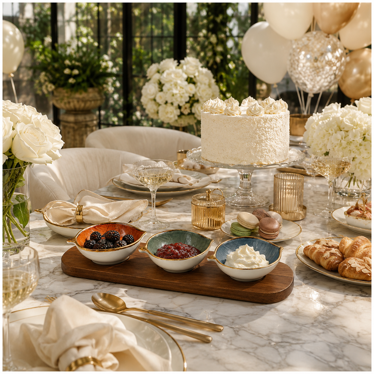 Elegant 4-Piece Leaf Bowl Serveware Bowls Set With Acacia Board - 33 cm
