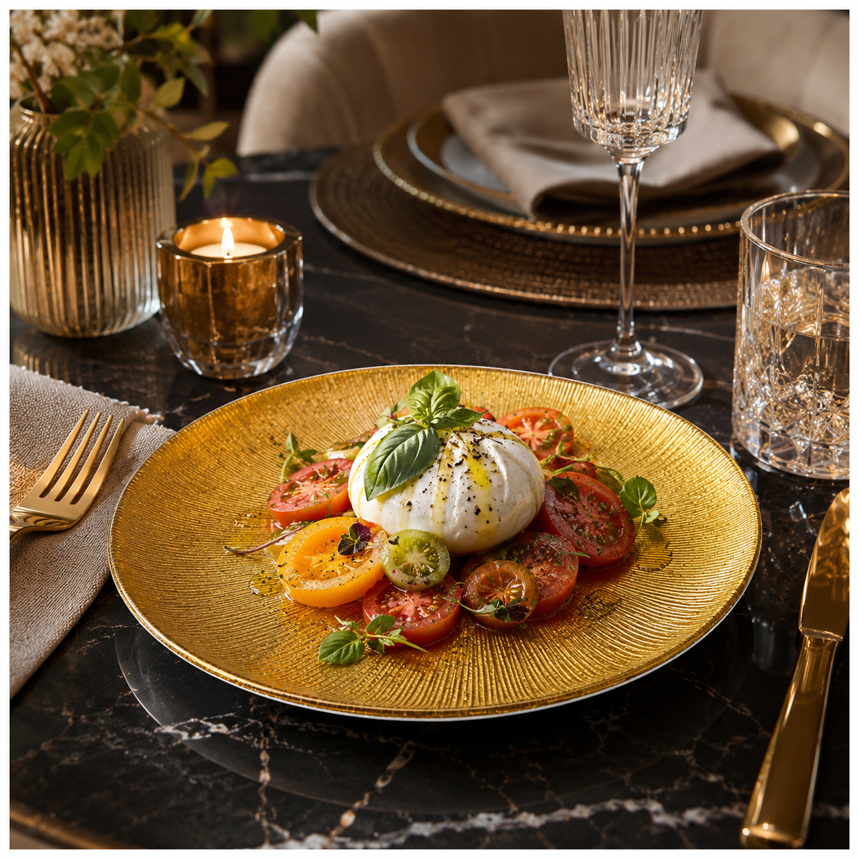 Elegant Gold Sunburst Glass Dessert and Appetizer Platter – 27cm
