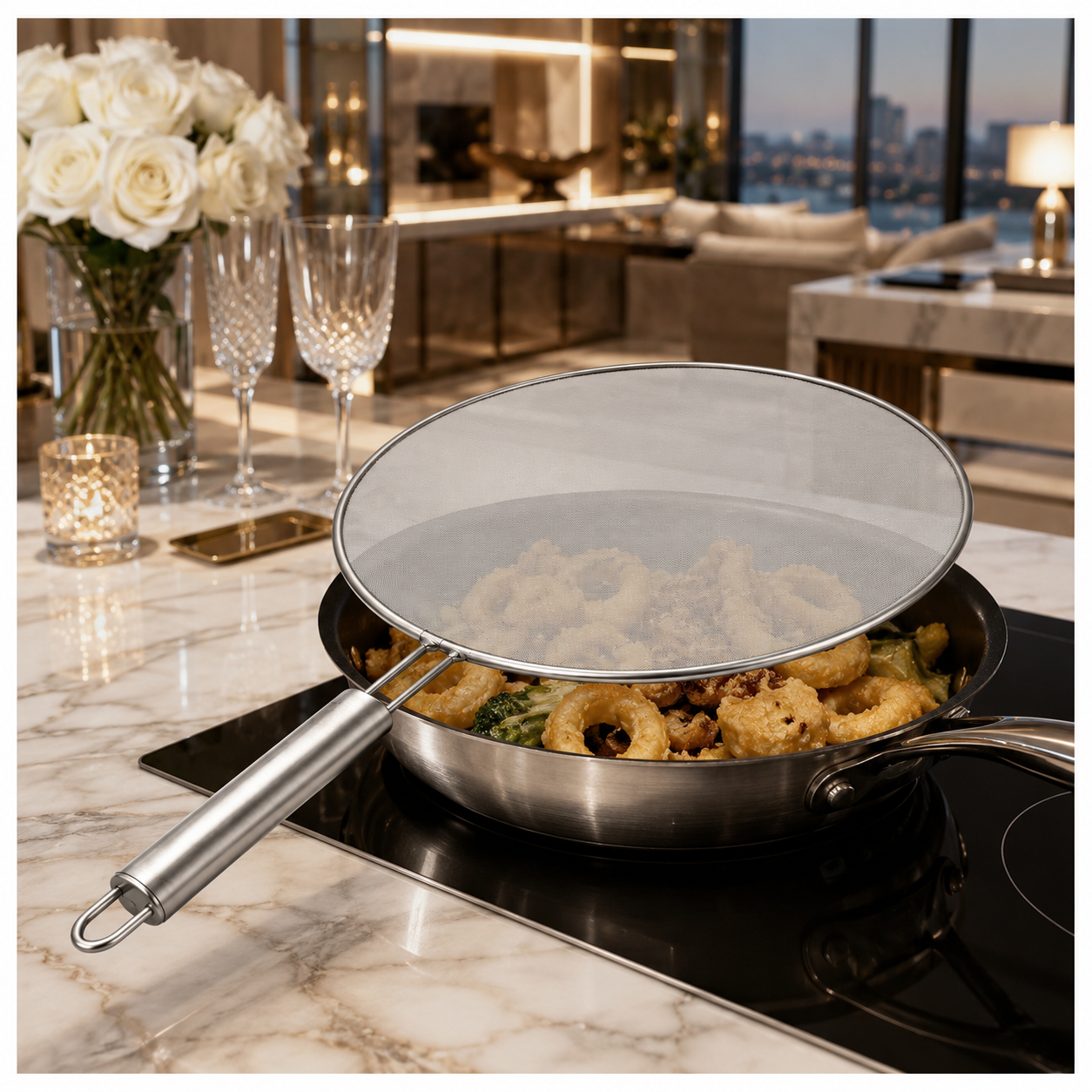 30cm Stainless Steel Splatter Screen with Easy-Grip Handl