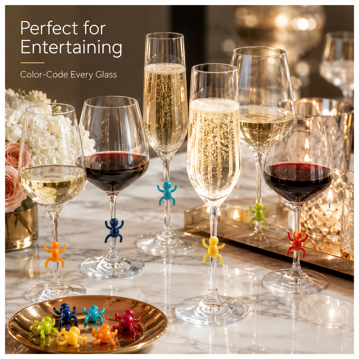 Charming 12-Piece Silicone Spider Wine Glass Marker Set - Multicolour