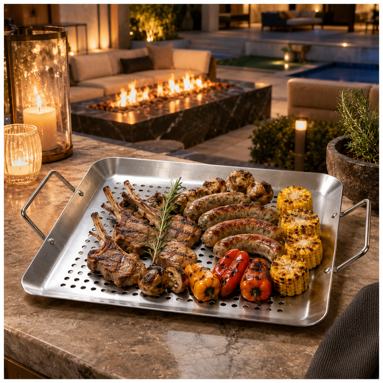 Heavy-Duty Stainless Steel Grill Basket with Handles for Braais – 40 x 28cm