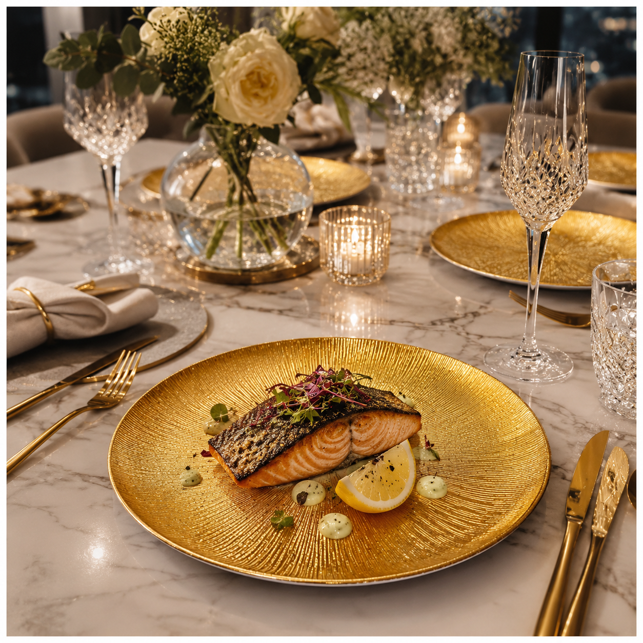 Elegant Gold Sunburst Glass Dessert and Appetizer Platter – 27cm