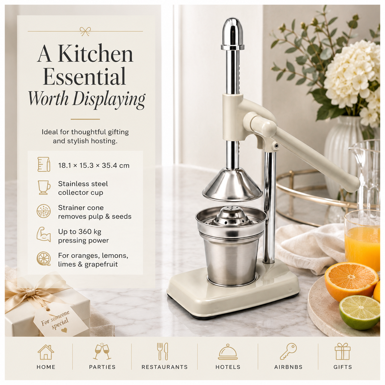Manual Citrus Juicer- Lever Arm Juice Press with Stainless Steel Cup- 35 CM