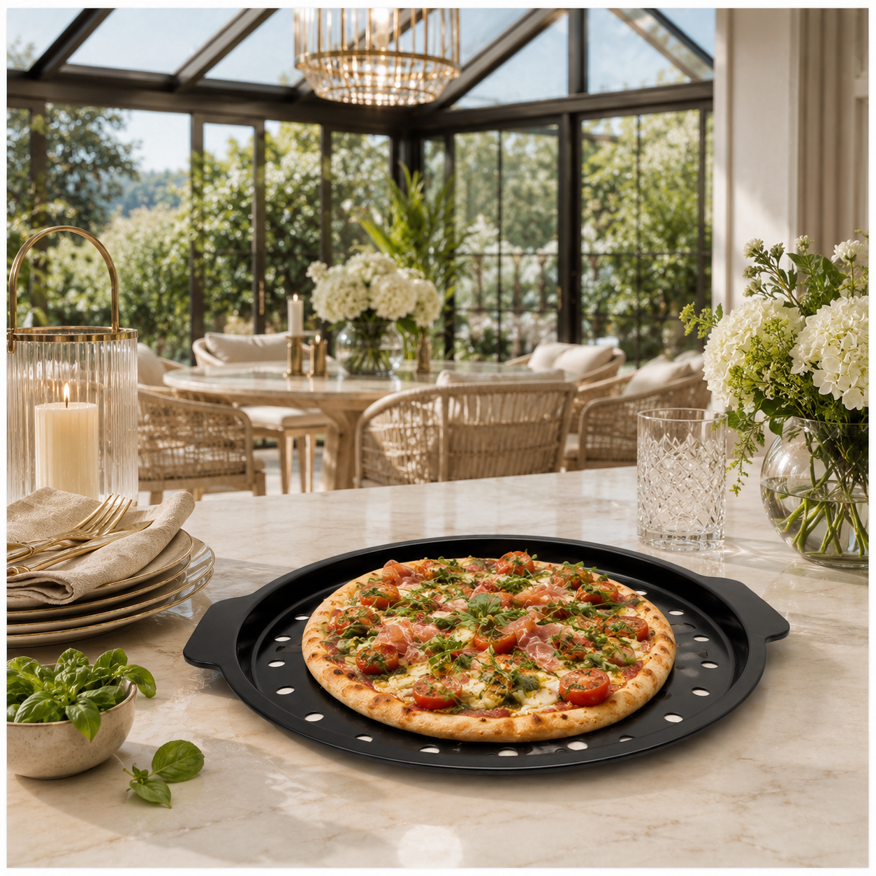 Crisp-Crust Non-Stick Pizza Tray –Carbon Steel Oven-to-Table Bakeware -31cm