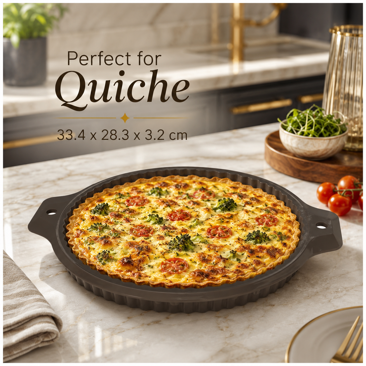 Essential Round Fluted Tart and Quiche Mold -33.4 x 28.3 x 3.2cm - BPA free