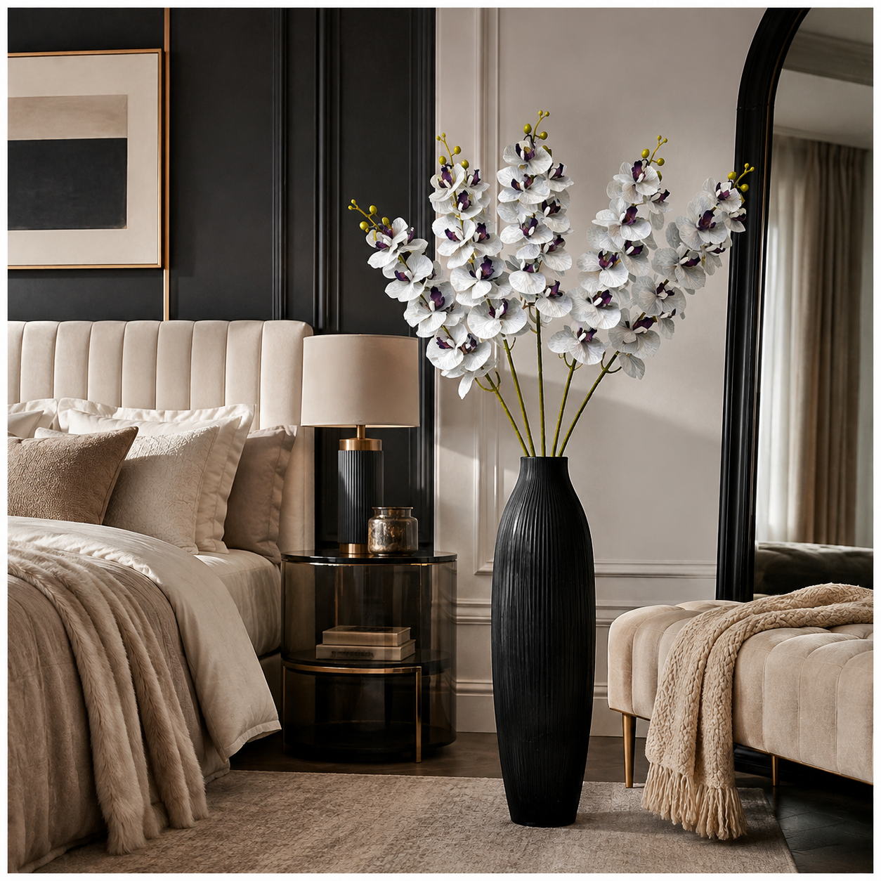 3 Piece Decorative Orchid Stem Set – Beautiful Tall Flowers -98 cm