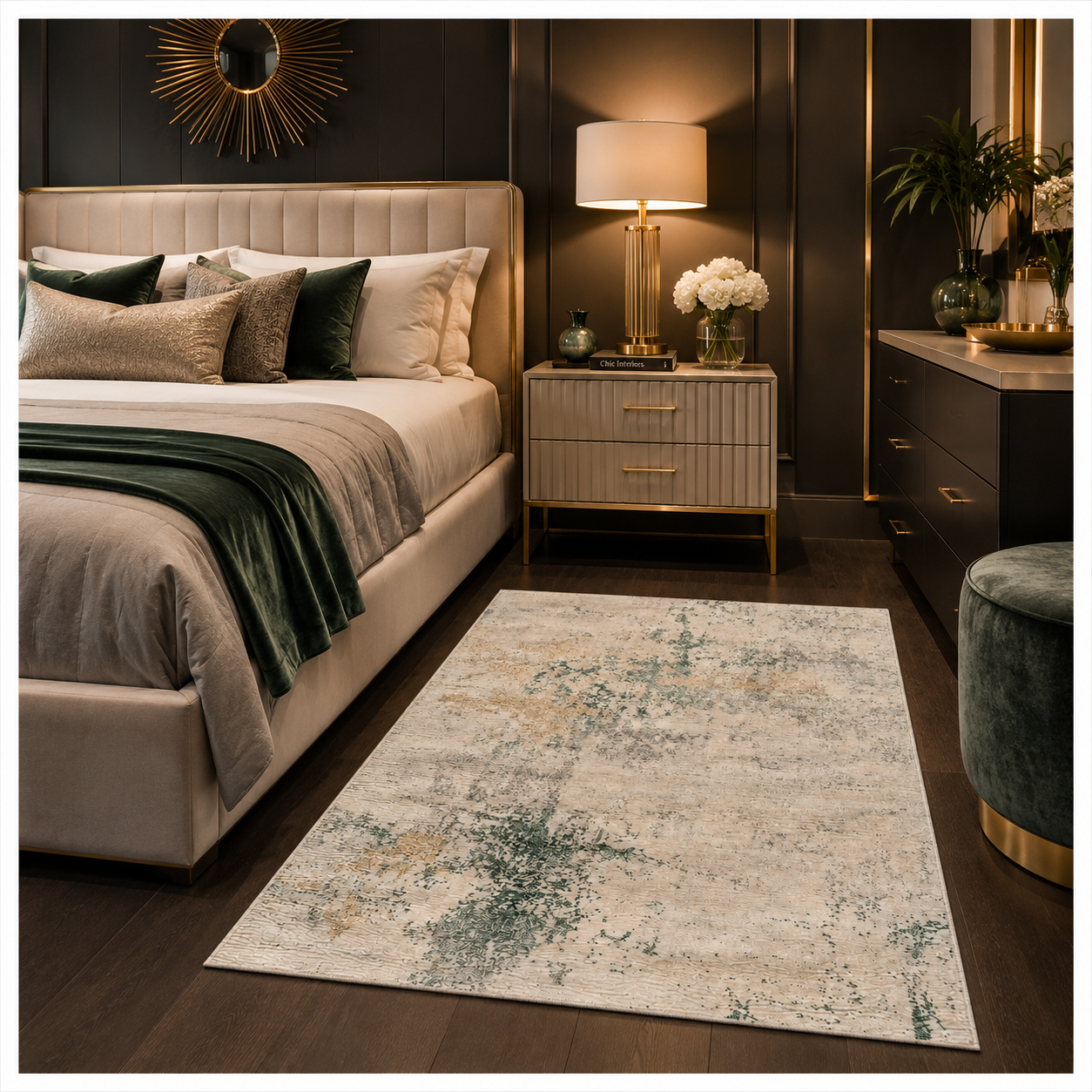 Modern Abstract Area Rug - 180cm x 120cm – Green, Cream Soft Accent Rug
