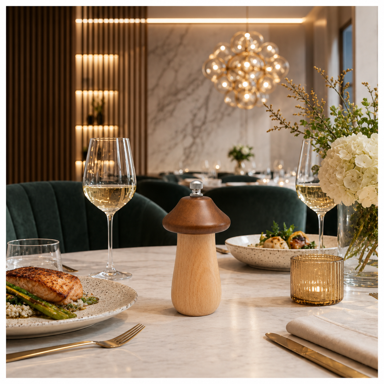 Natural Beech Wood Mushroom Pepper Mill with Adjustable Grind Control-12 cm