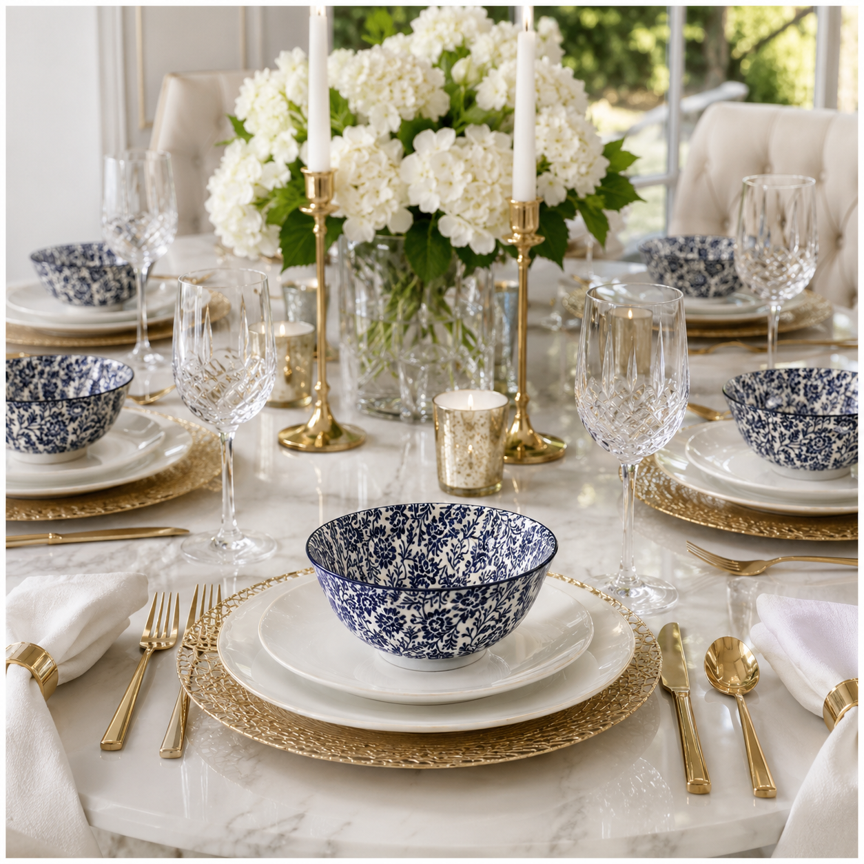 Elegant 5-Piece Blue Floral Fine Porcelain Bowl Set – Fine Dining - 16 cm