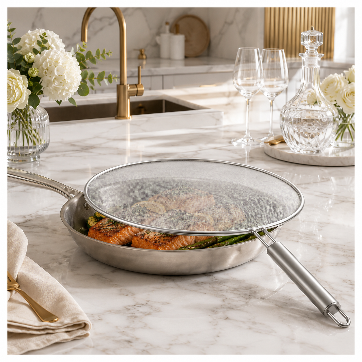 30cm Stainless Steel Splatter Screen with Easy-Grip Handl
