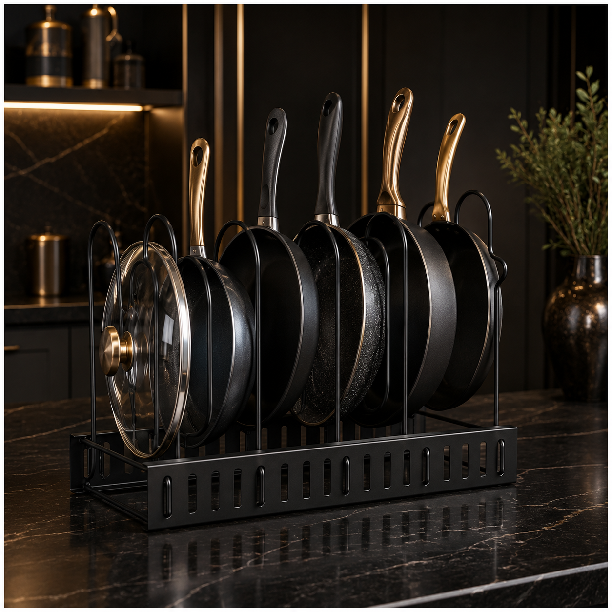 Essential Black Metal Adjustable Cookware Storage Rack-Cookware Organizer