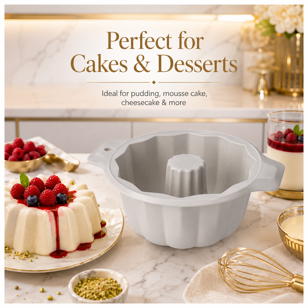 BPA Free Professional Silicone Cake Mould – Stone White Round Bundt Mould
