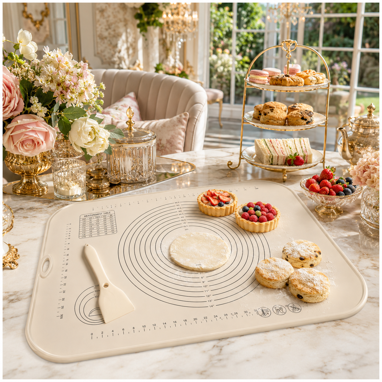 Essential Large Silicone Pastry Mat with Raised Edge and Guides - 70 x 50cm